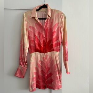 Alexis Vento Feather Satin Mini Shirtdress